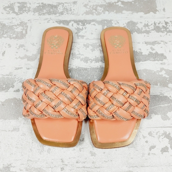 Vince Camuto Shoes - New Vince Camuto Belmiya Woven Leather Puff Embellished Slides E682